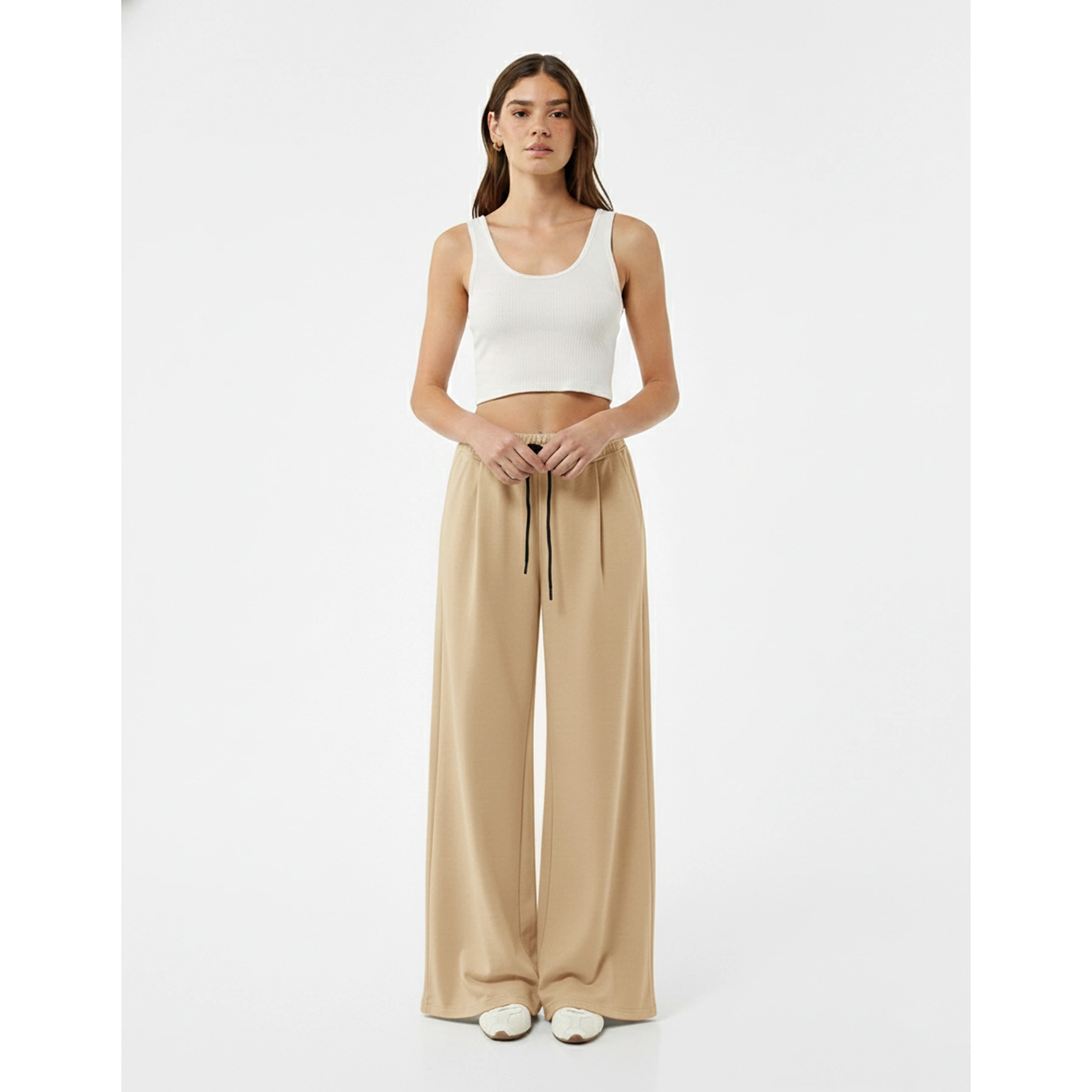 Beige Pleated Wide Leg Trousers | Montivo Pakistan