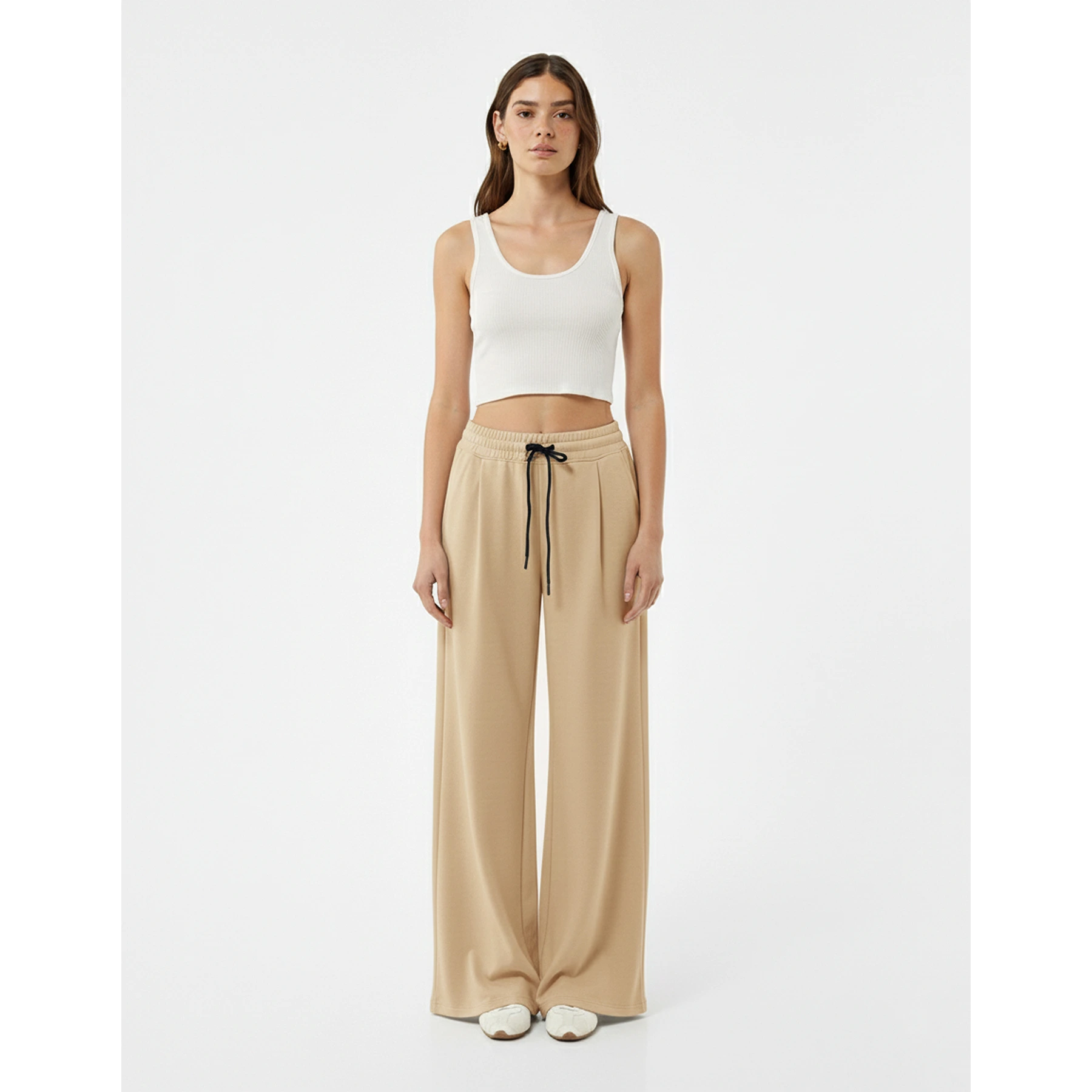 Beige Pleated Wide Leg Trousers | Montivo Pakistan