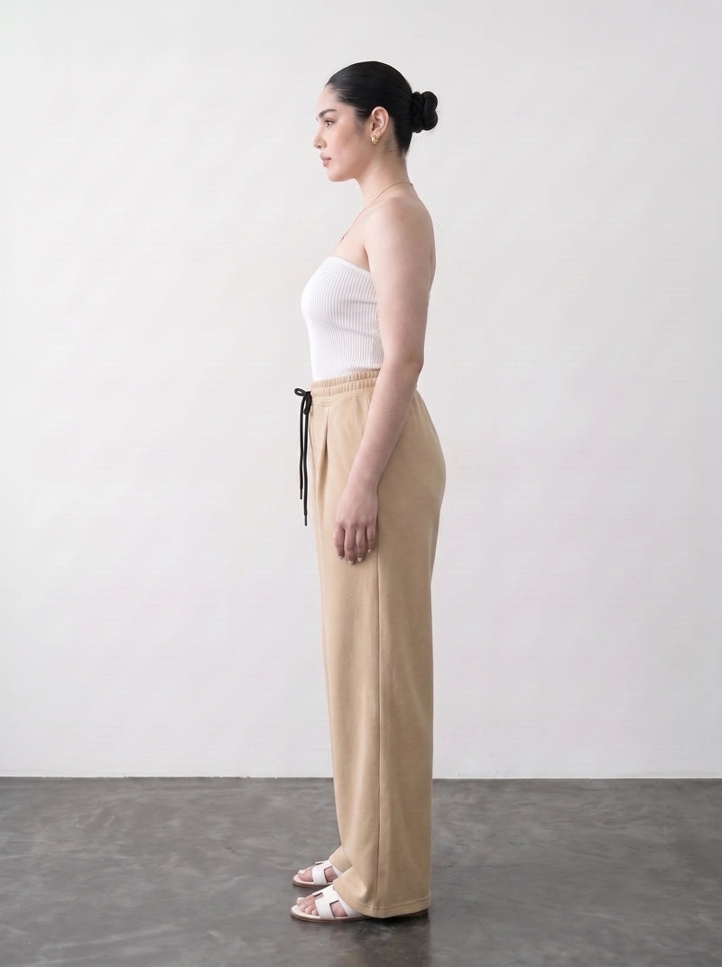 Beige Pleated Wide Leg Trousers | Montivo Pakistan