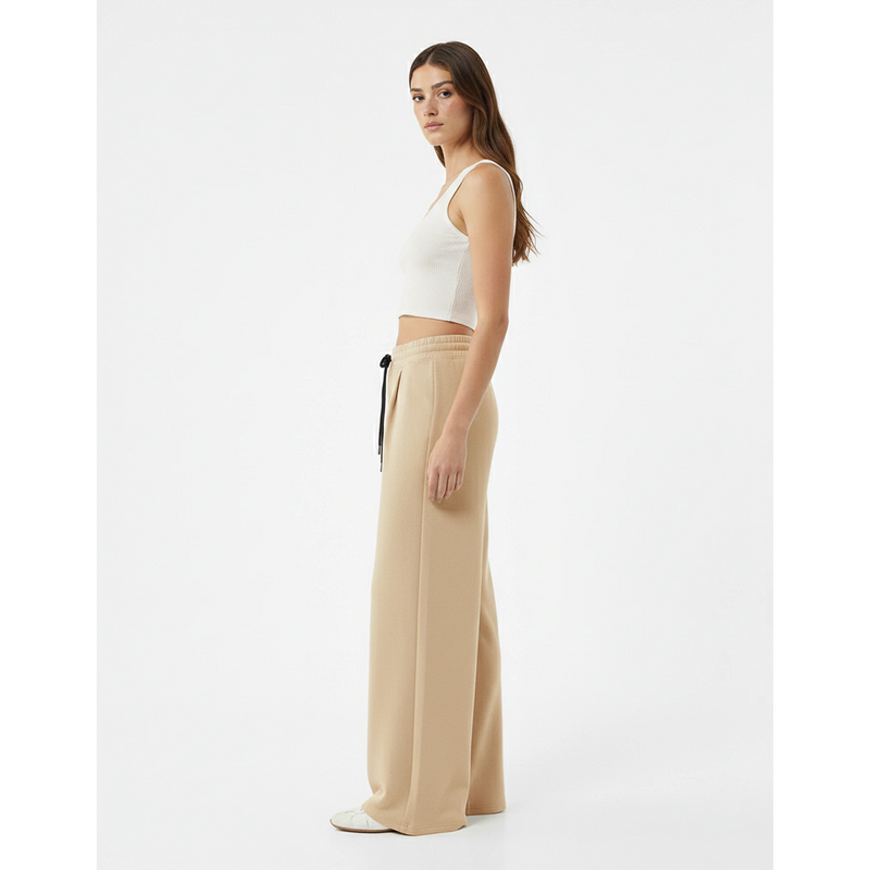 Beige Pleated Wide Leg Trousers | Montivo Pakistan