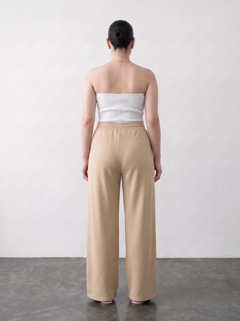 Beige Pleated Wide Leg Trousers | Montivo Pakistan