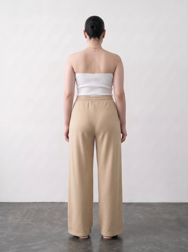 Beige Pleated Wide Leg Trousers | Montivo Pakistan