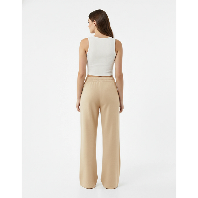 Beige Pleated Wide Leg Trousers | Montivo Pakistan