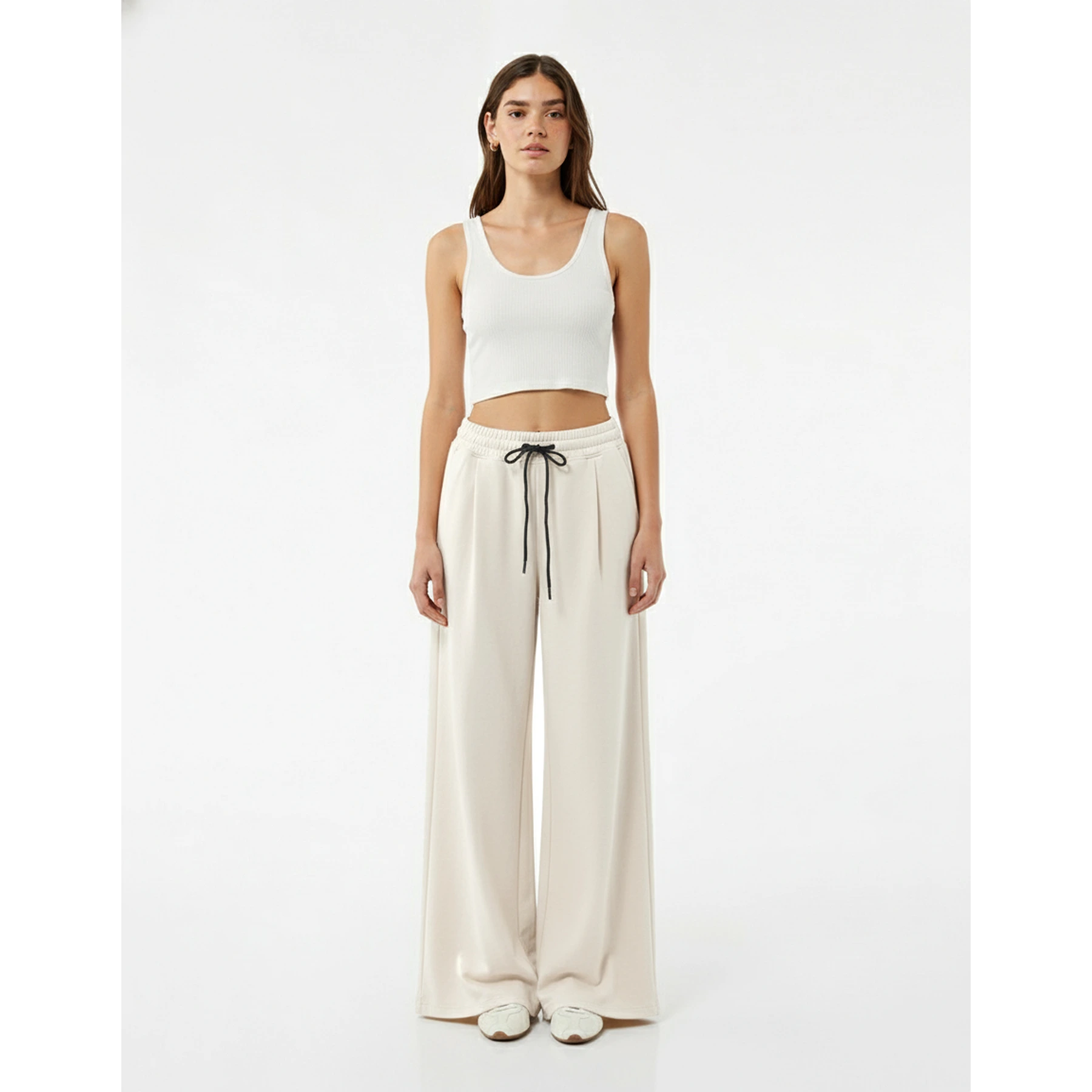 Off-white Pleated Wide Leg Trousers | Montivo Pakistan