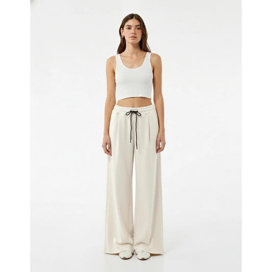 Off-white Pleated Wide Leg Trousers