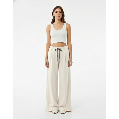 Off-white Pleated Wide Leg Trousers | Montivo Pakistan