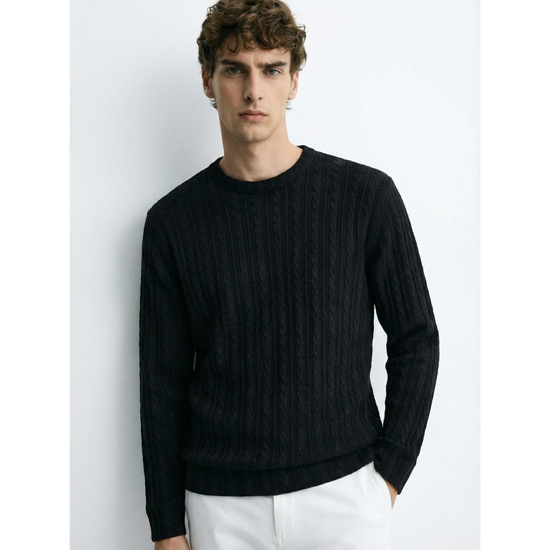 Black Cable Knit Crew Neck Jumper | Montivo Pakistan
