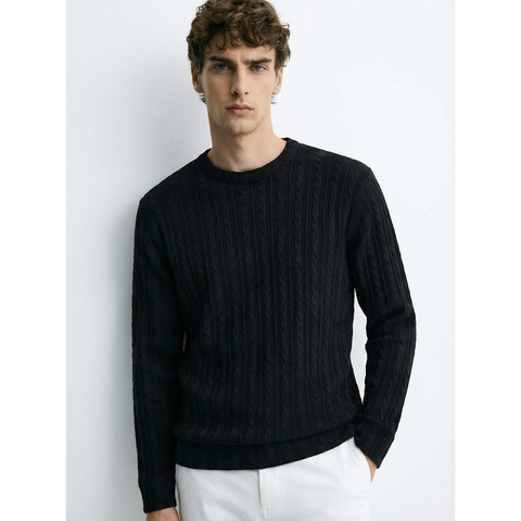Black Cable Knit Crew Neck Jumper