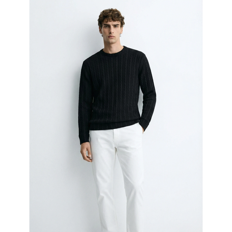 Black Cable Knit Crew Neck Jumper | Montivo Pakistan