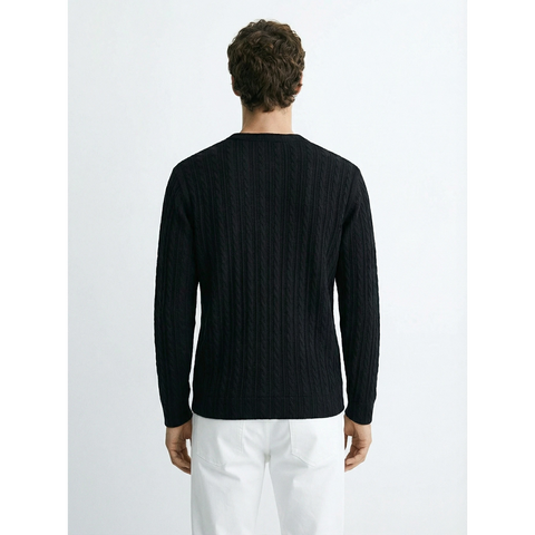 Black Cable Knit Crew Neck Jumper