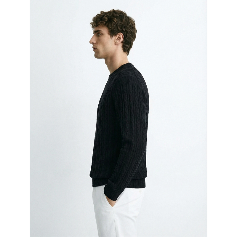 Black Cable Knit Crew Neck Jumper | Montivo Pakistan