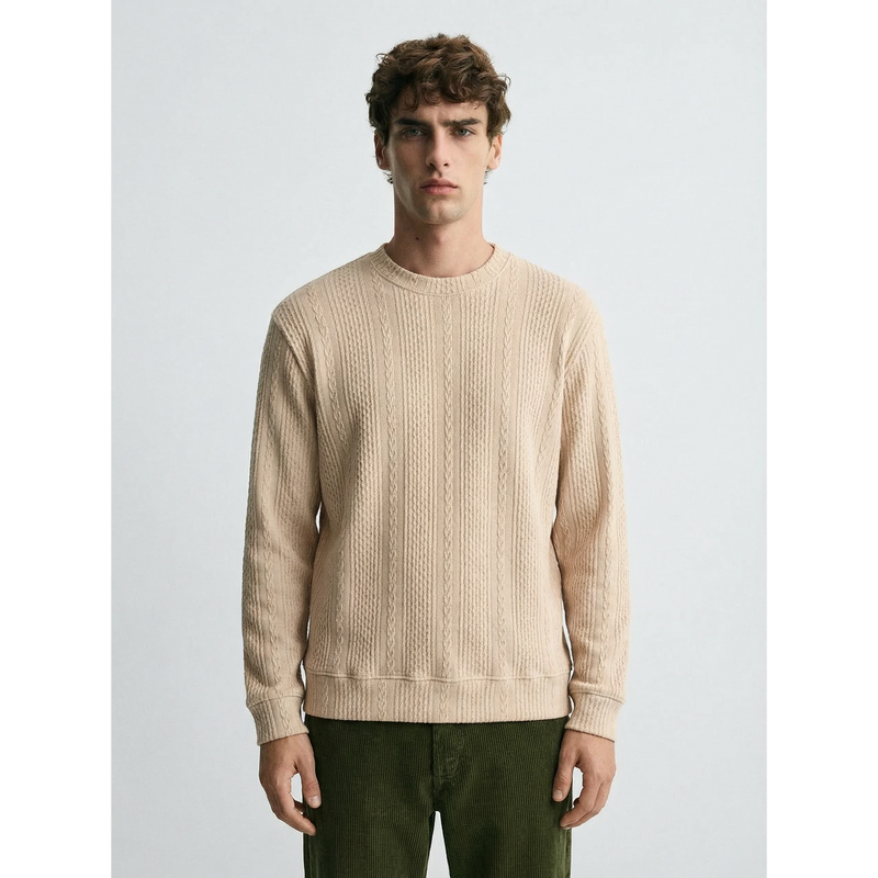 Beige Cable Knit Crew Neck Jumper | Montivo Pakistan