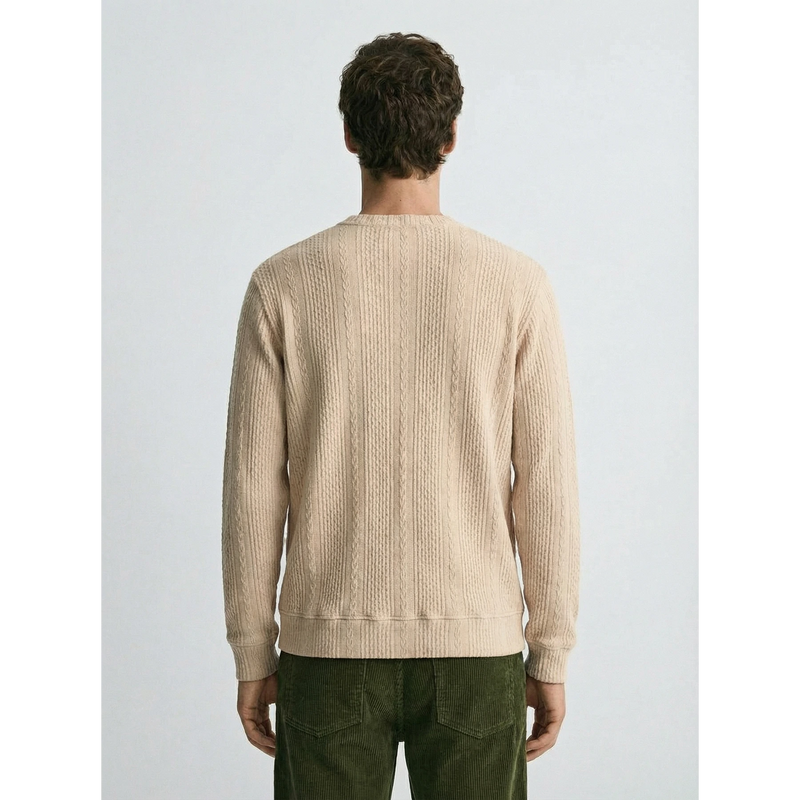 Beige Cable Knit Crew Neck Jumper | Montivo Pakistan