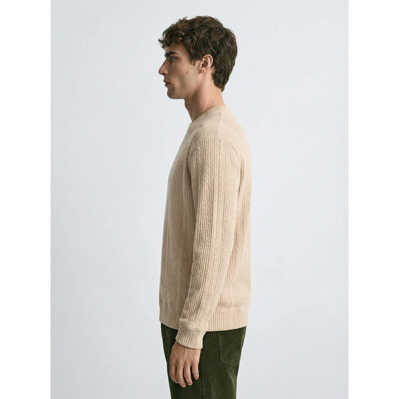 Beige Cable Knit Crew Neck Jumper | Montivo Pakistan
