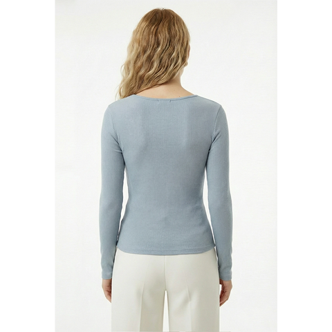 Light Blue Ribbed Square Neck Top | Montivo Pakistan