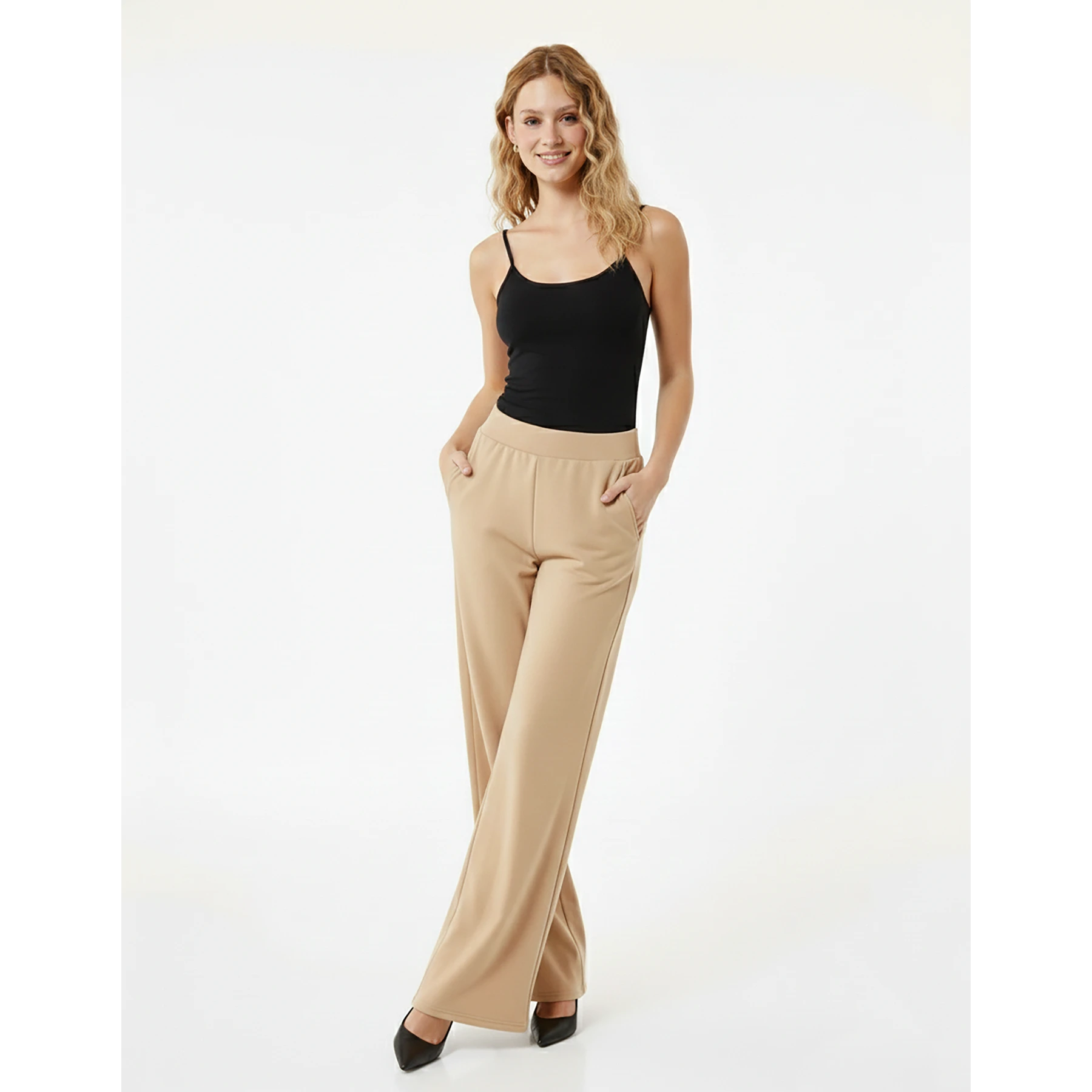 Beige Extra Wide Leg Trousers | Montivo Pakistan