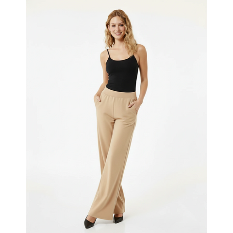 Beige Extra Wide Leg Trousers | Montivo Pakistan