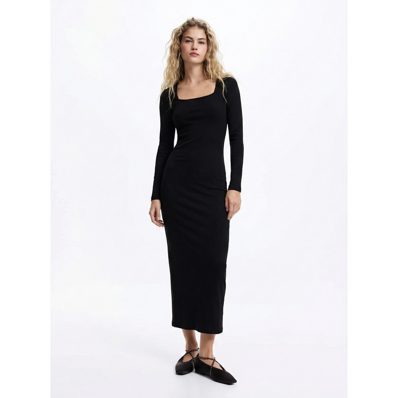 Black Square Neck Bodycon Dress | Montivo Pakistan