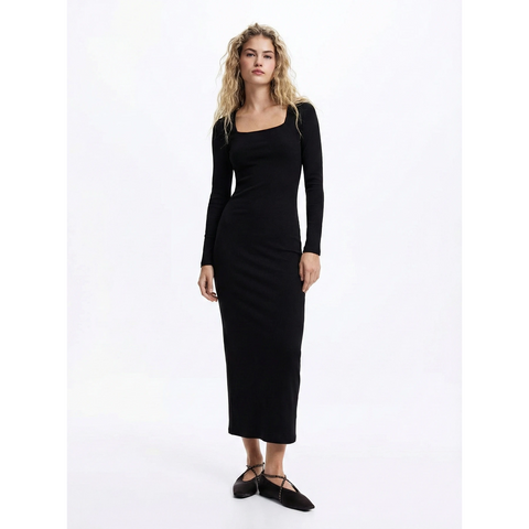 Black Square Neck Bodycon Dress | Montivo Pakistan