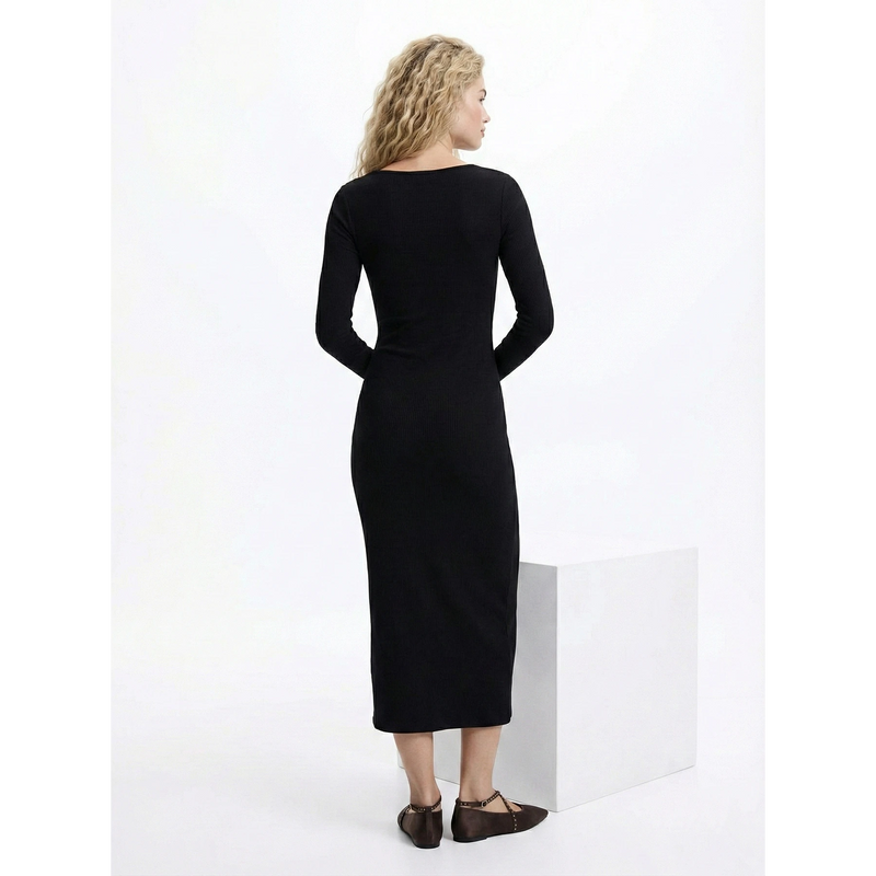 Black Square Neck Bodycon Dress | Montivo Pakistan