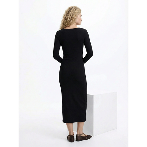 Black Square Neck Bodycon Dress | Montivo Pakistan