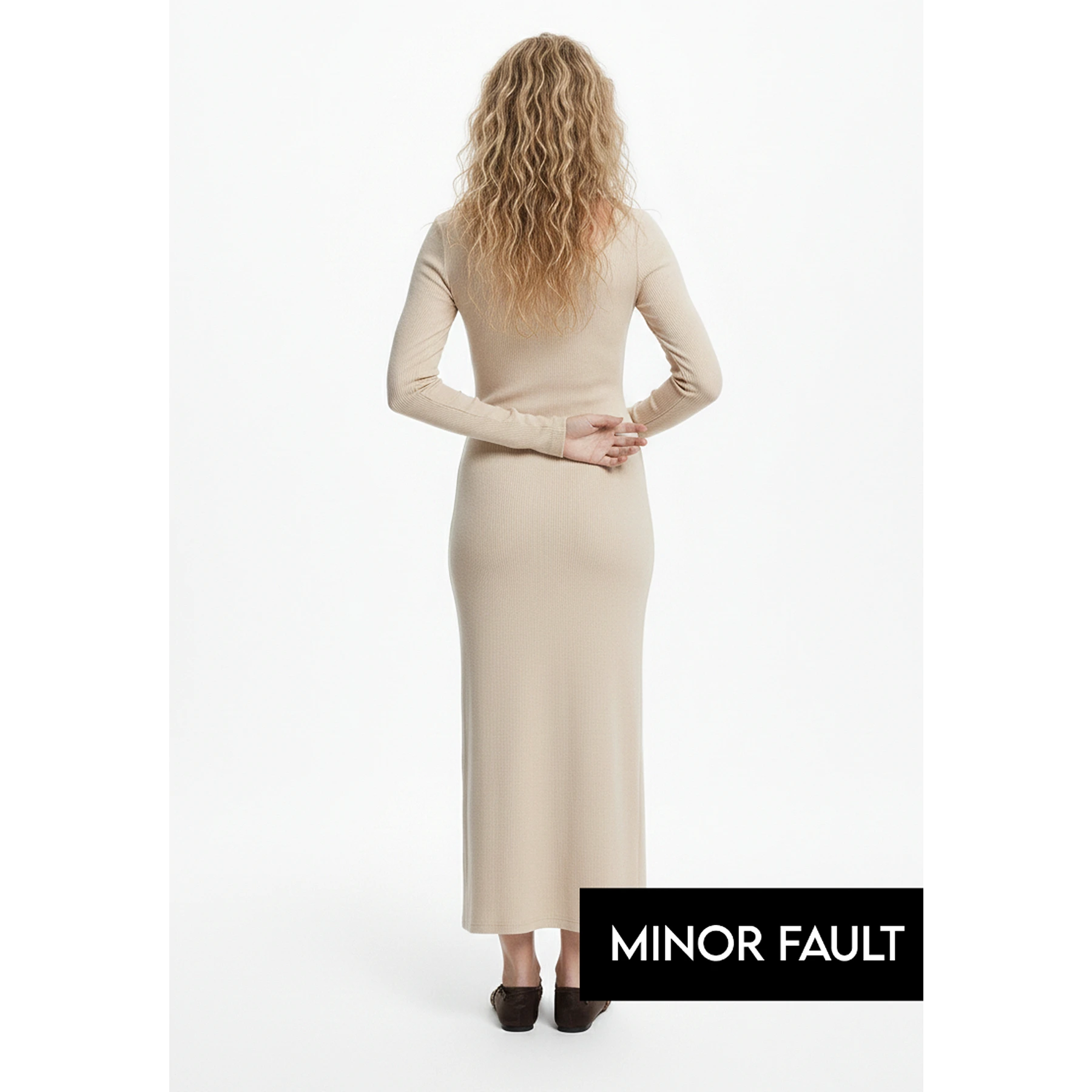 (Minor Fault) Beige Square Neck Bodycon Dress | Montivo Pakistan