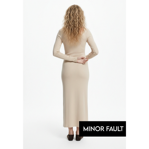 (Minor Fault) Beige Square Neck Bodycon Dress | Montivo Pakistan