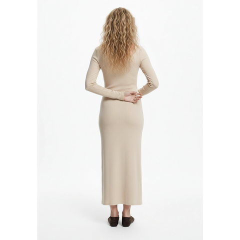 Beige Square Neck Bodycon Dress | Montivo Pakistan