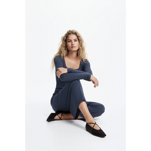 Blue Square Neck Bodycon Dress | Montivo Pakistan