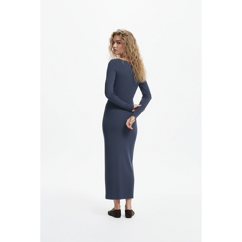 Blue Square Neck Bodycon Dress | Montivo Pakistan