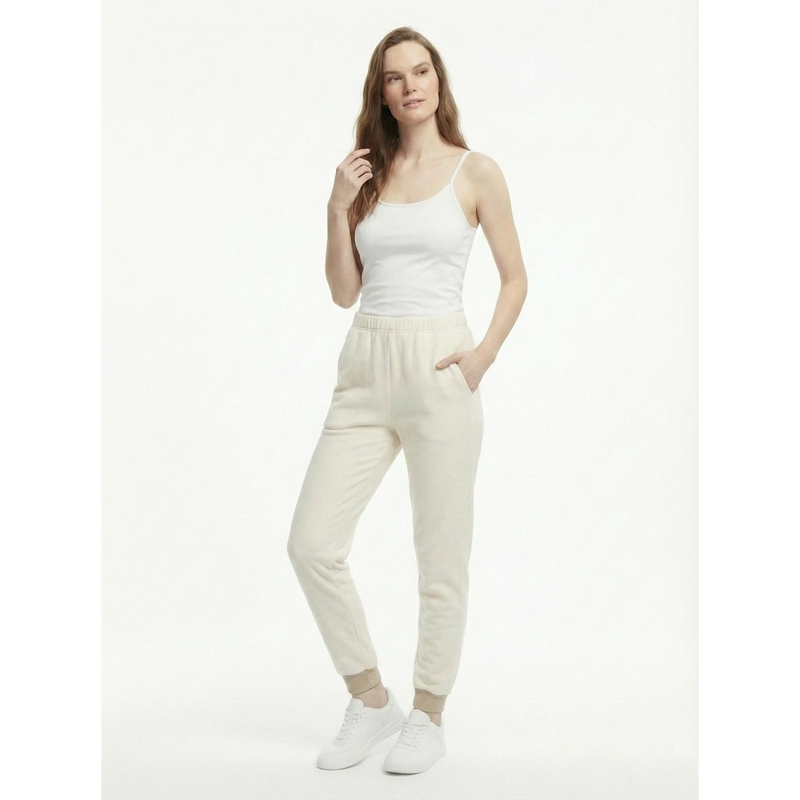 White Beige Detail Jersey Nightwear Trousers | Montivo Pakistan