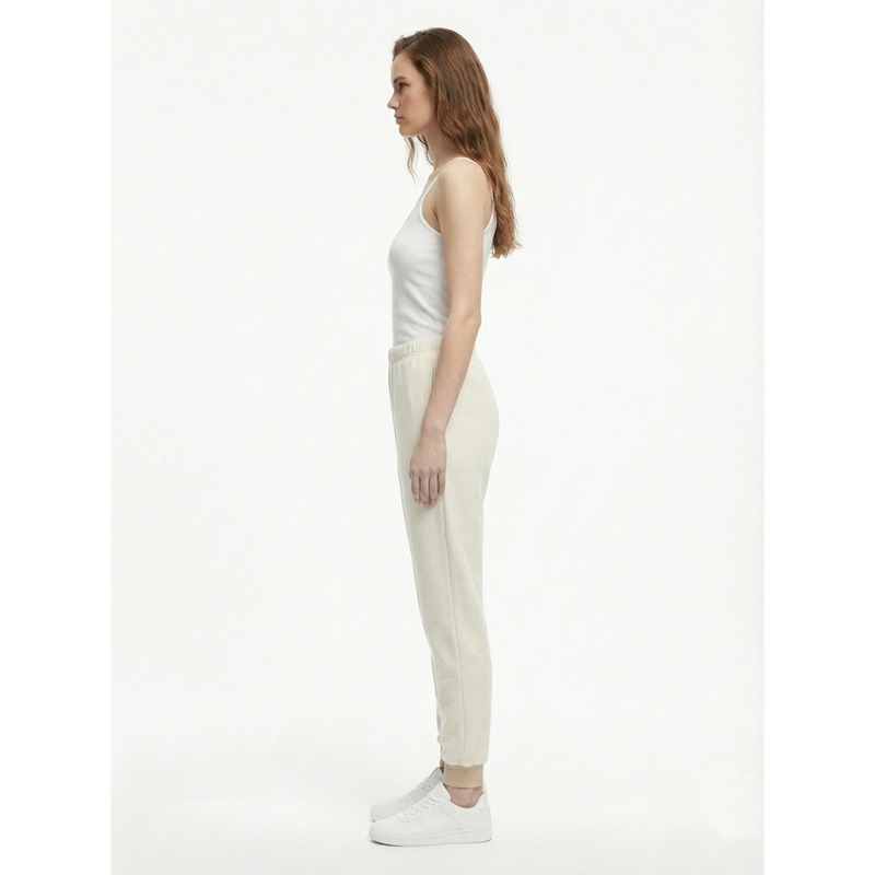 White Beige Detail Jersey Nightwear Trousers | Montivo Pakistan