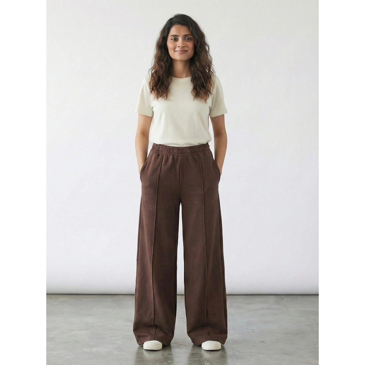 Brown Front Seam Wide Leg Trousers | Montivo Pakistan