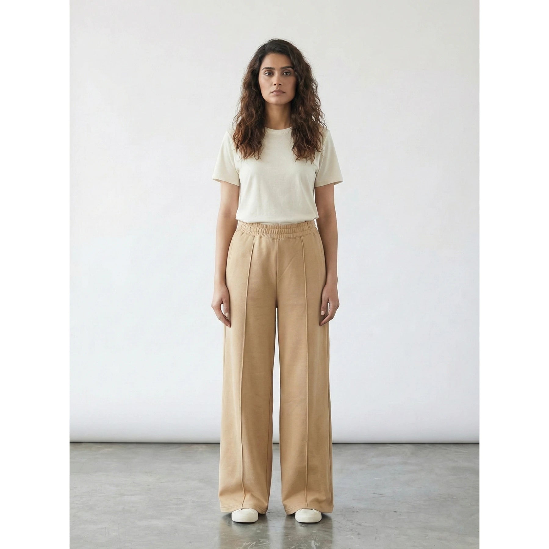 Beige Front Seam Wide Leg Trousers | Montivo Pakistan