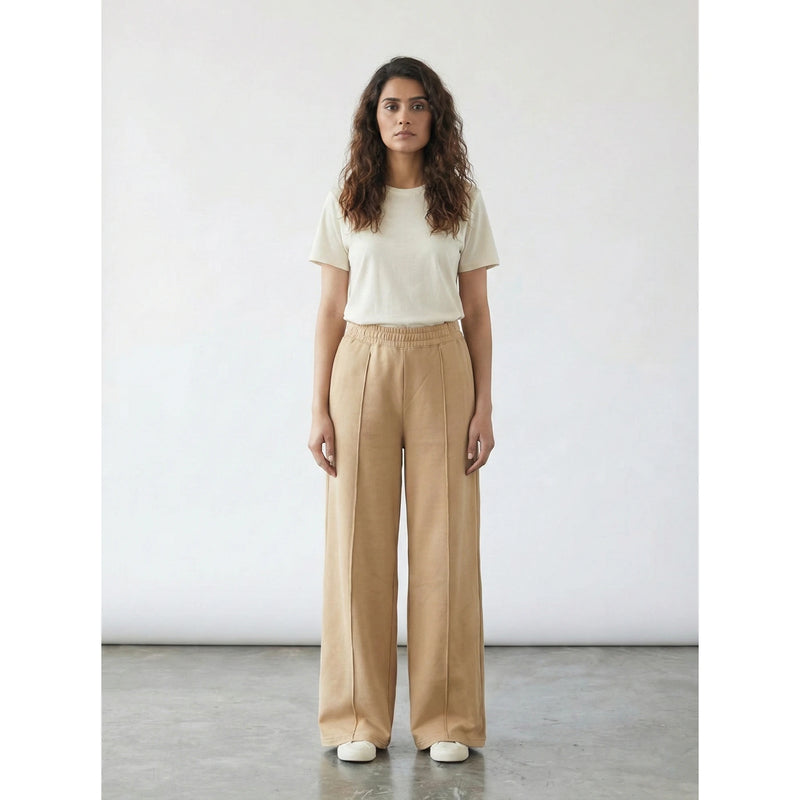 Beige Front Seam Wide Leg Trousers | Montivo Pakistan