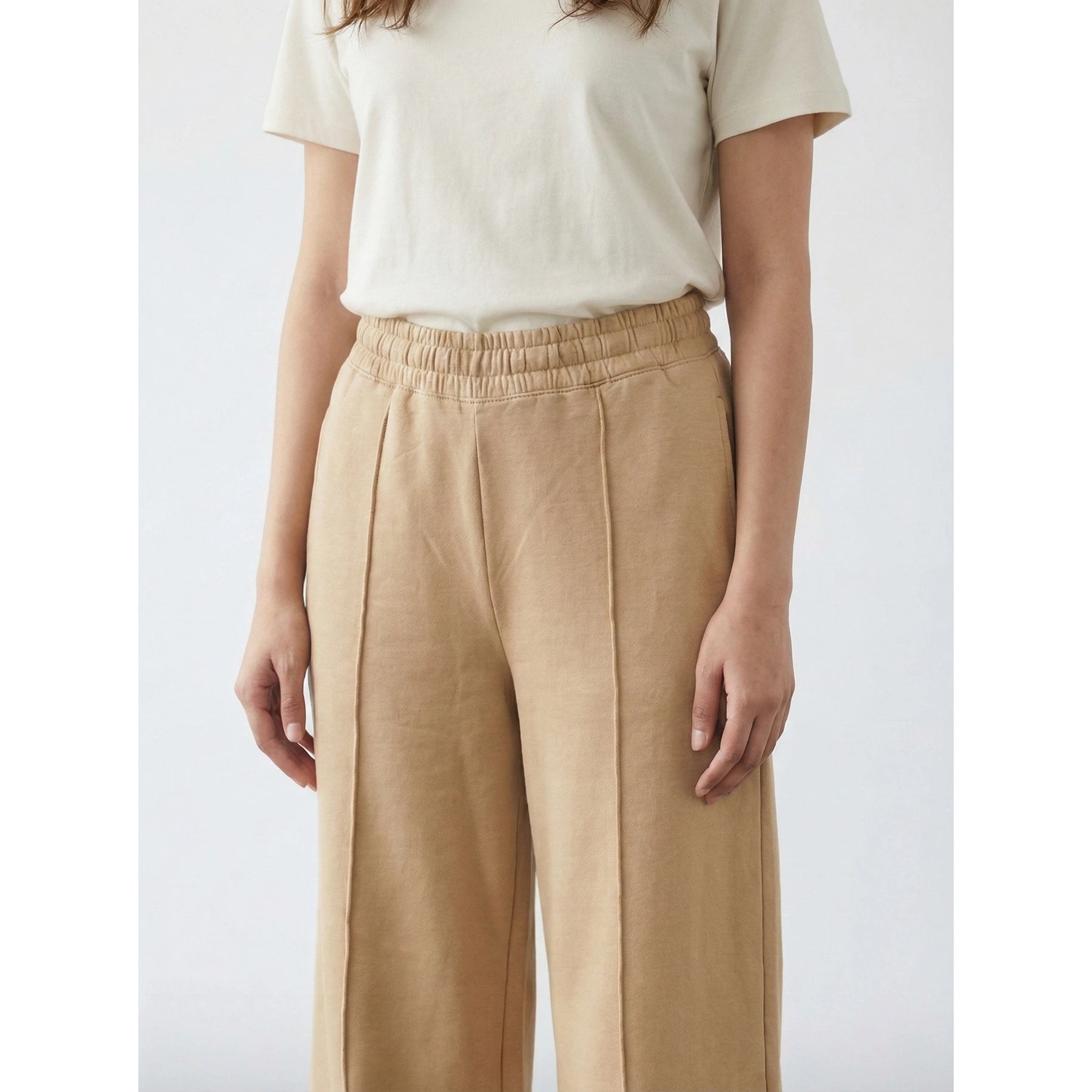 Beige Front Seam Wide Leg Trousers | Montivo Pakistan