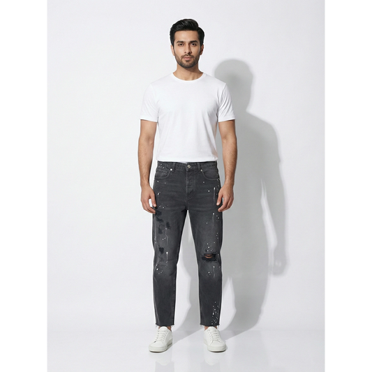 Tapered Fit Colour Splash Charcoal Jeans