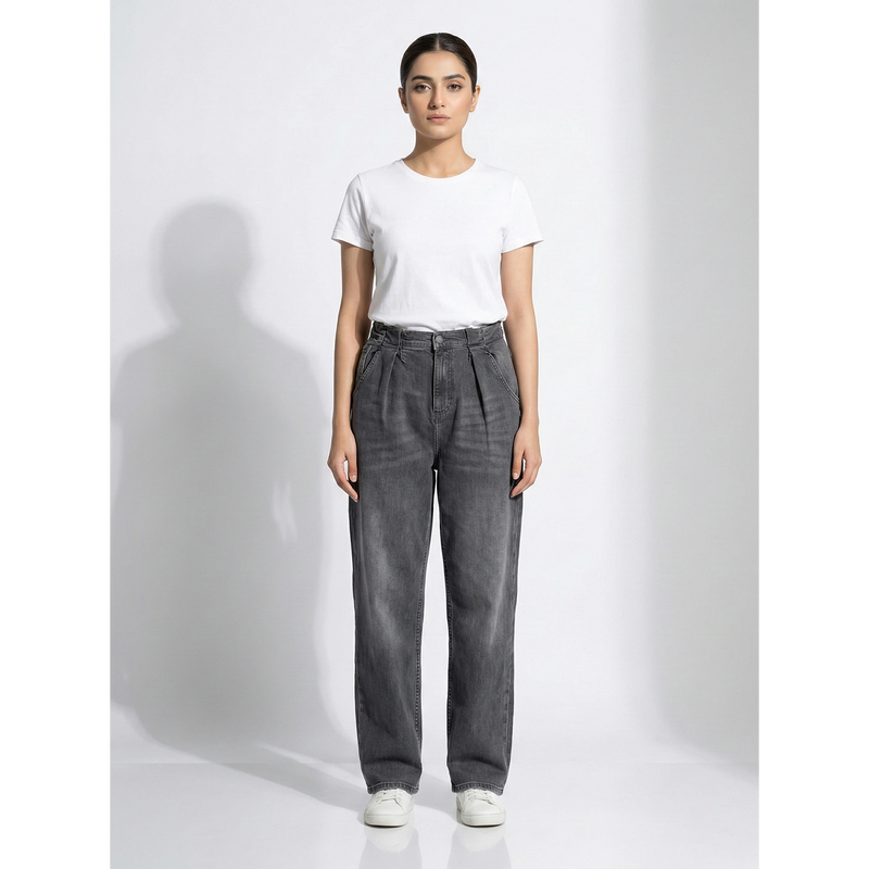 Double Pleated Loose Fit Jeans | Montivo Pakistan