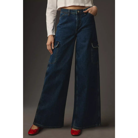 High Rise Wide Leg Cargo Jeans | Montivo Pakistan