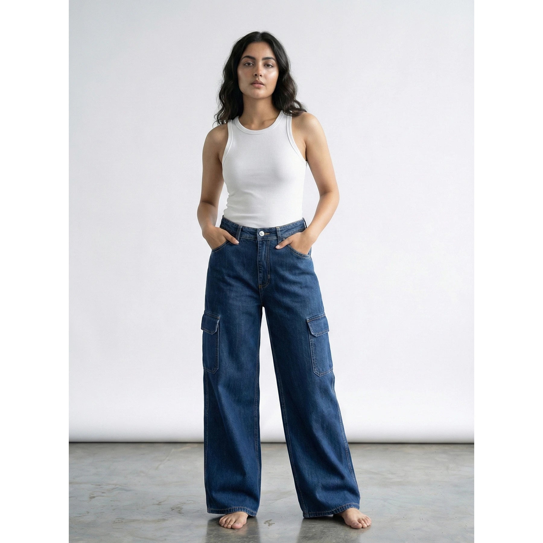 High Rise Wide Leg Cargo Jeans | Montivo Pakistan