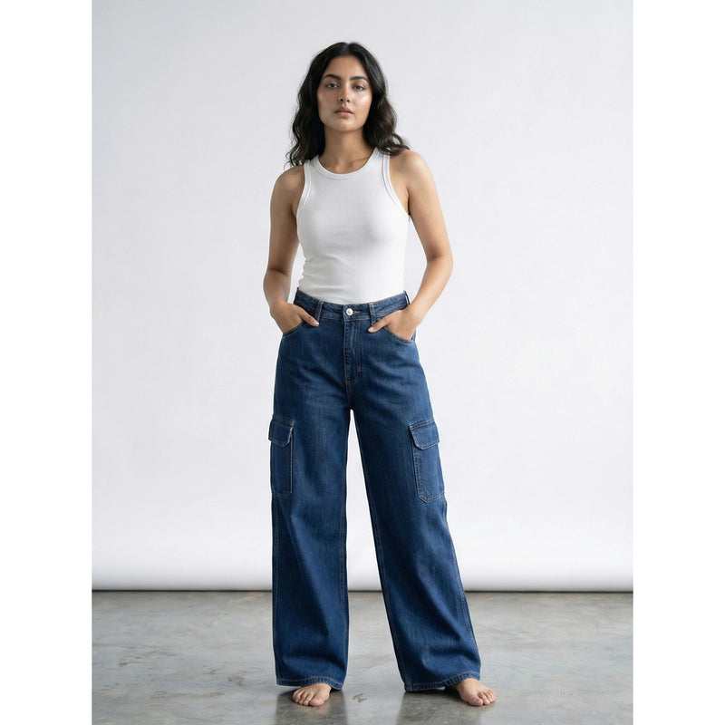 High Rise Wide Leg Cargo Jeans | Montivo Pakistan