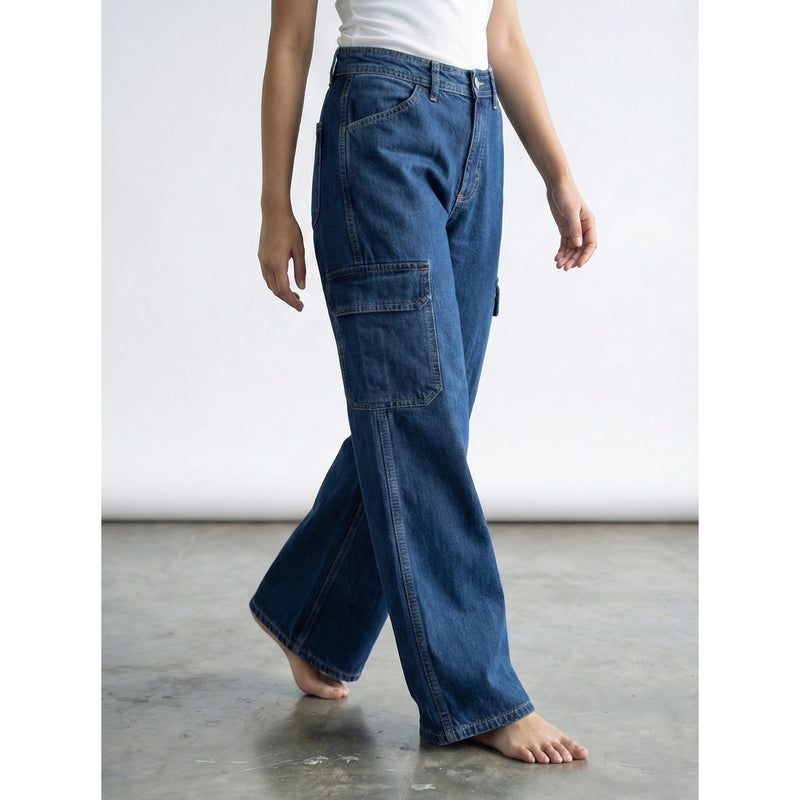 High Rise Wide Leg Cargo Jeans | Montivo Pakistan