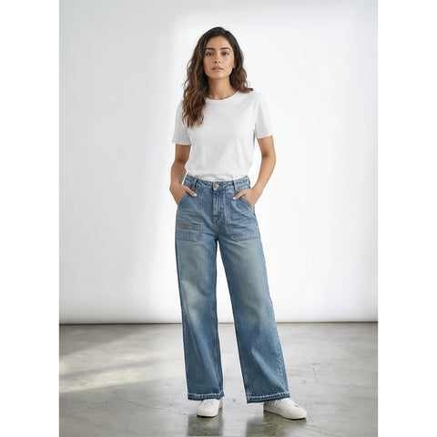 Vintage Blue High Rise Wide Leg Jeans | Montivo Pakistan