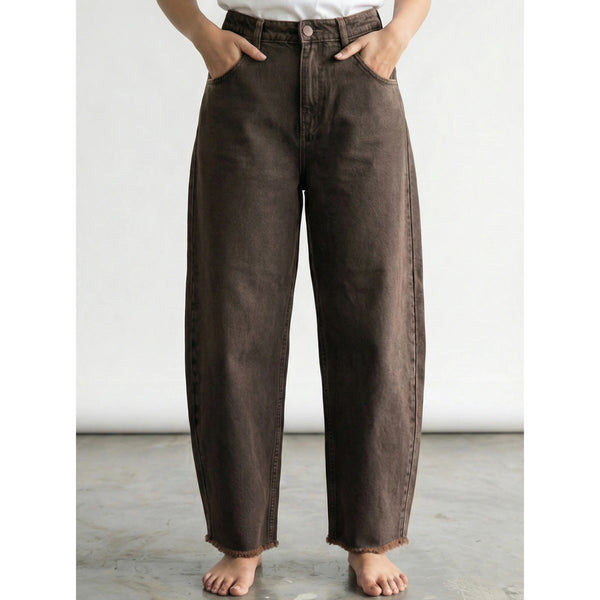 Brown Barrel Frayed Hem Jeans | Montivo Pakistan