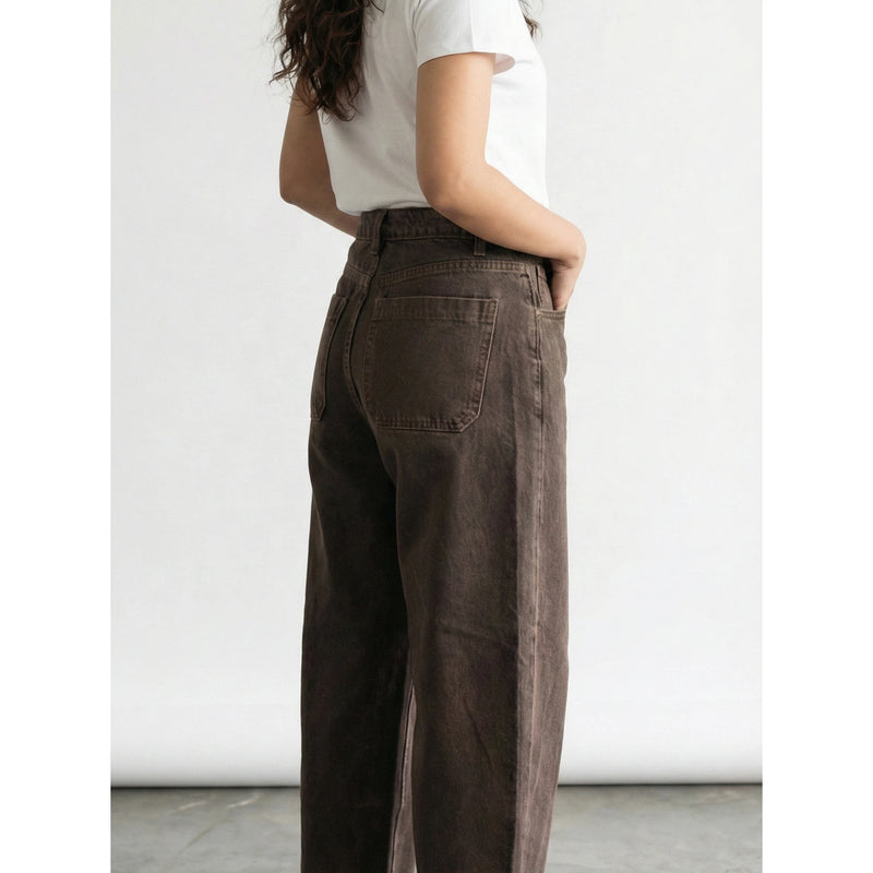 Brown Barrel Frayed Hem Jeans | Montivo Pakistan