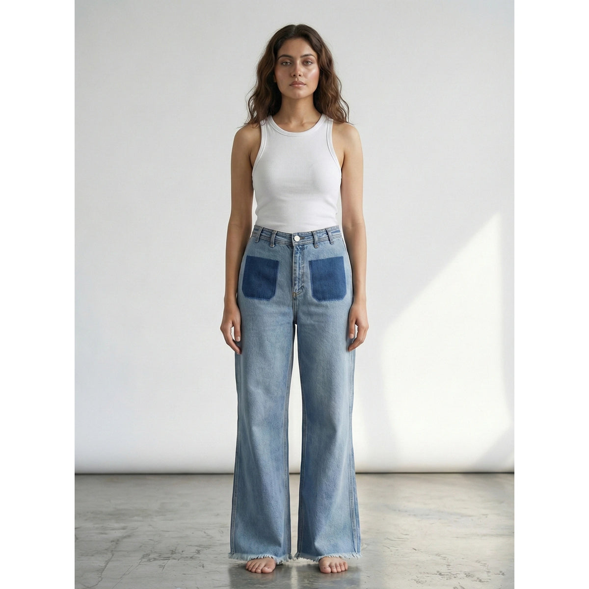 Light Blue Fake Pockets High Waist Jeans | Montivo Pakistan