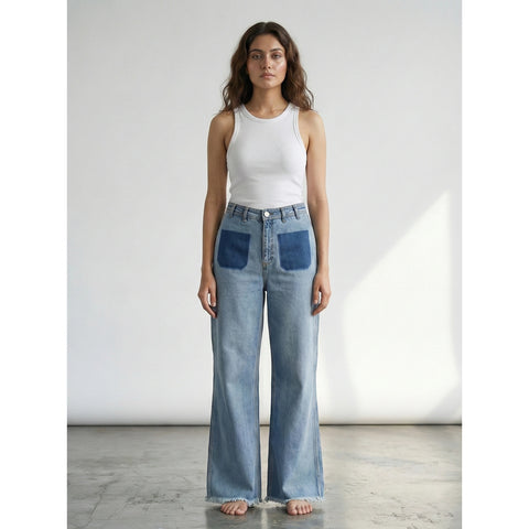 Light Blue Fake Pockets High Waist Jeans | Montivo Pakistan