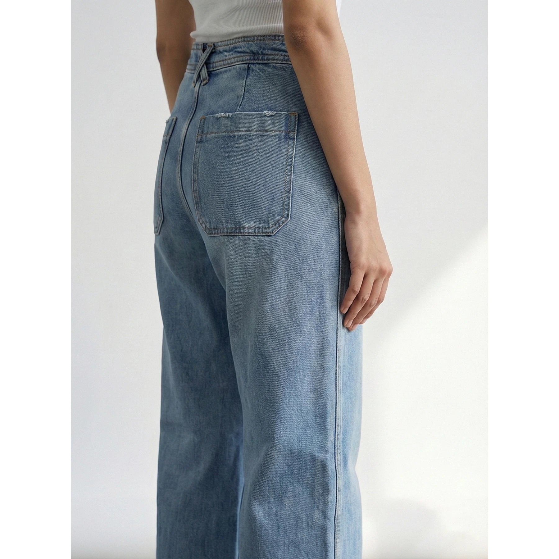 Light Blue Fake Pockets High Waist Jeans | Montivo Pakistan