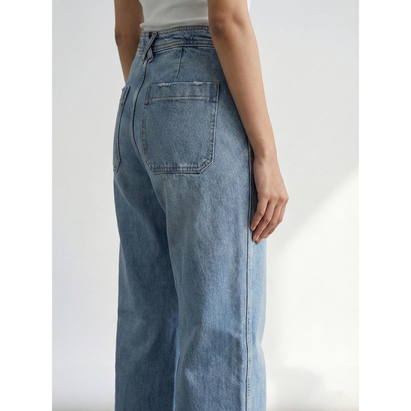 Light Blue Fake Pockets High Waist Jeans | Montivo Pakistan