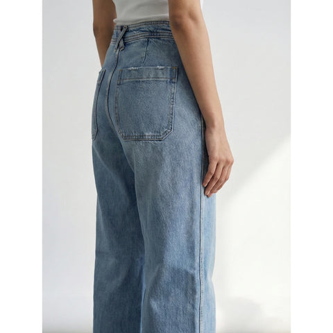 Light Blue Fake Pockets High Waist Jeans | Montivo Pakistan